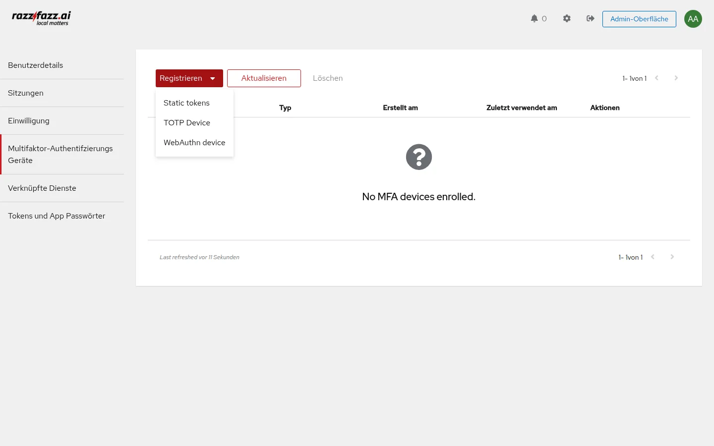 MFA-Einrichtung im rzfz.ai Stack: die Zwei-Faktor-Abfrage beim Anmelden über den Identity Provider Authentik