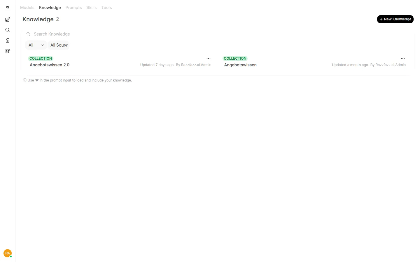 Knowledge collection in the rzfz.ai stack: a knowledge base with the documents filed in it