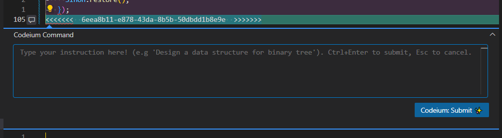 Das Codeium-Command-Fenster im Editor der IDE